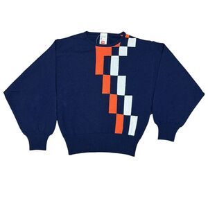 St Michael Sweater 14 Women's Medium Navy‎ Lambswool Argyle Pullover FLAW